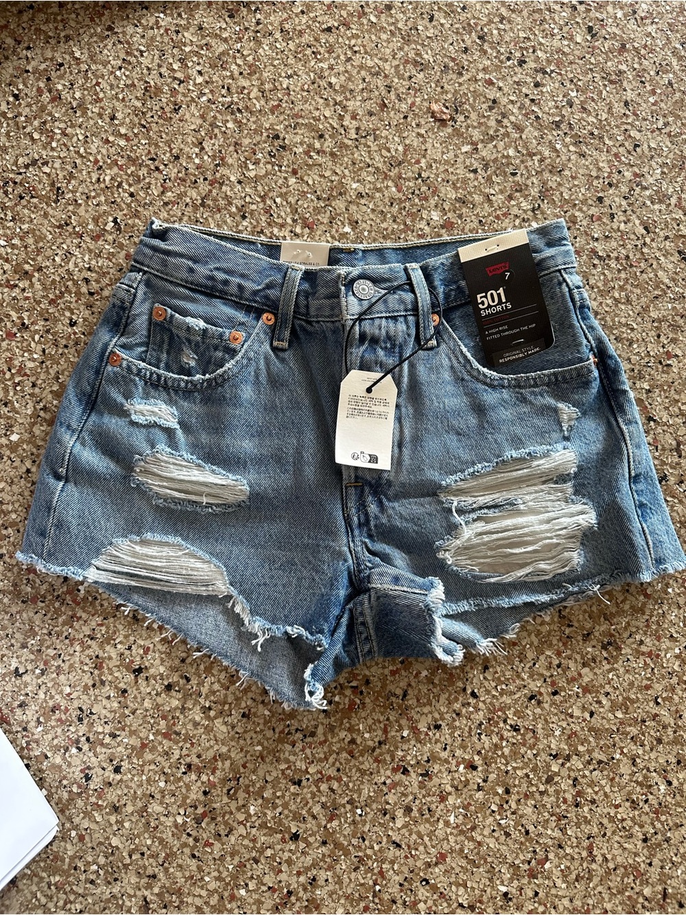 Levi's Light Blue Distressed 501 Denim Shorts